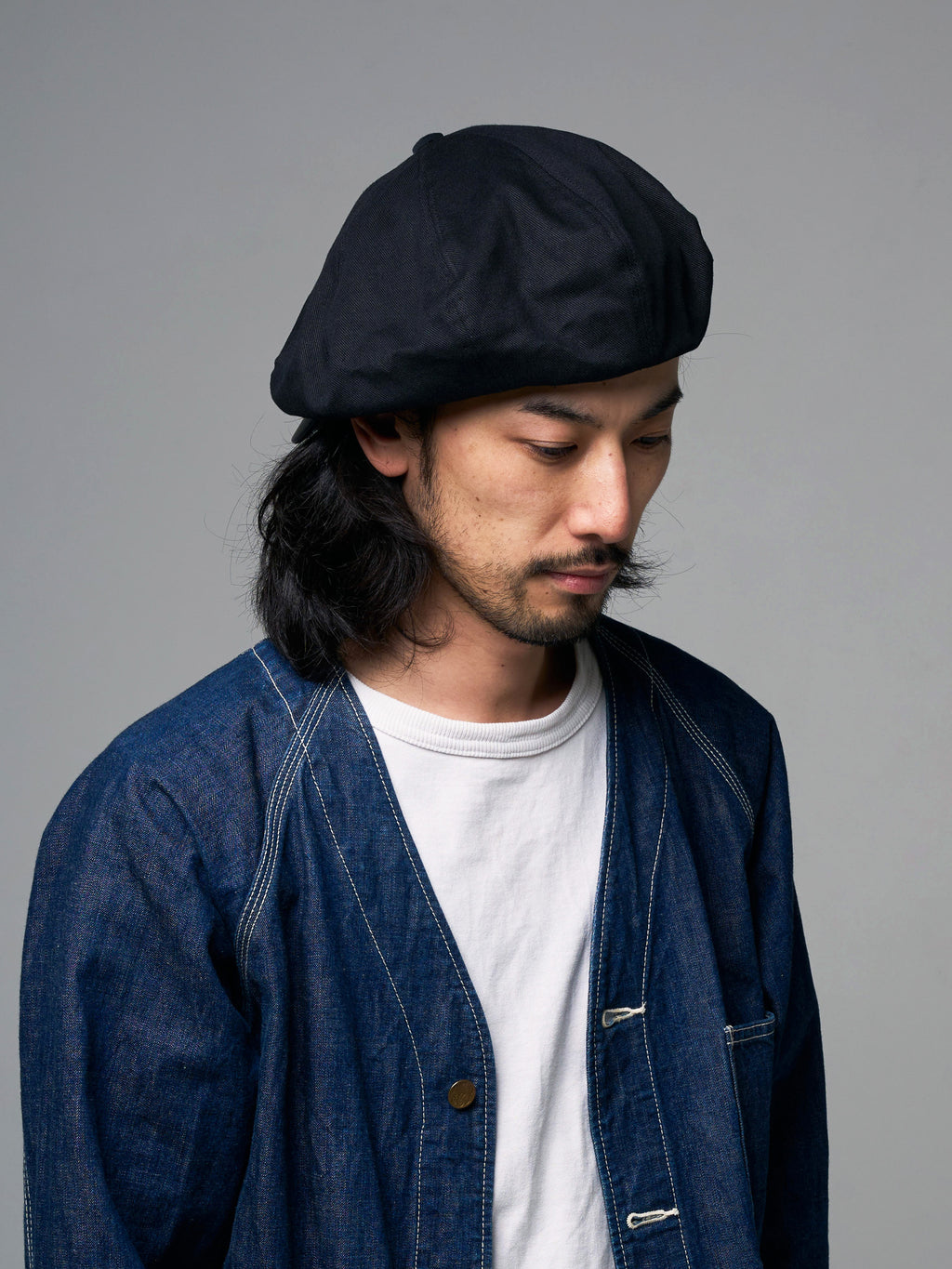 PU LEATHER & TWILL LONG BILL CASQUETTE