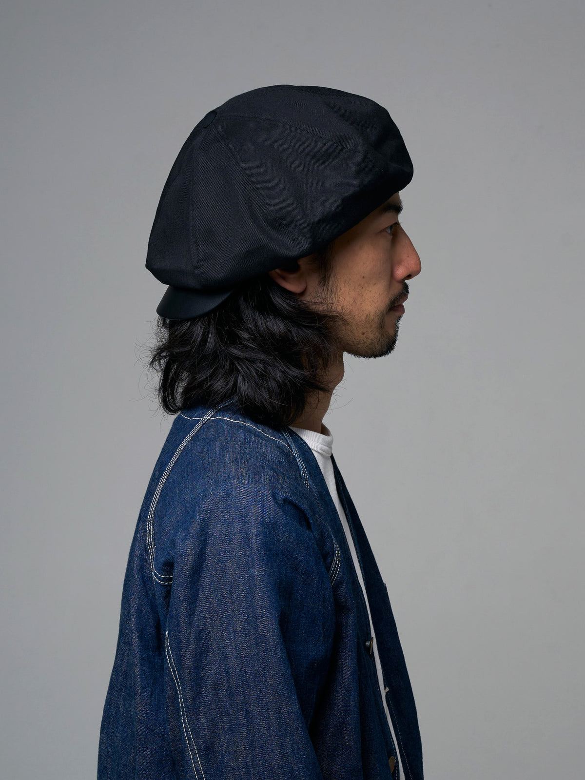 PU LEATHER & TWILL LONG BILL CASQUETTE