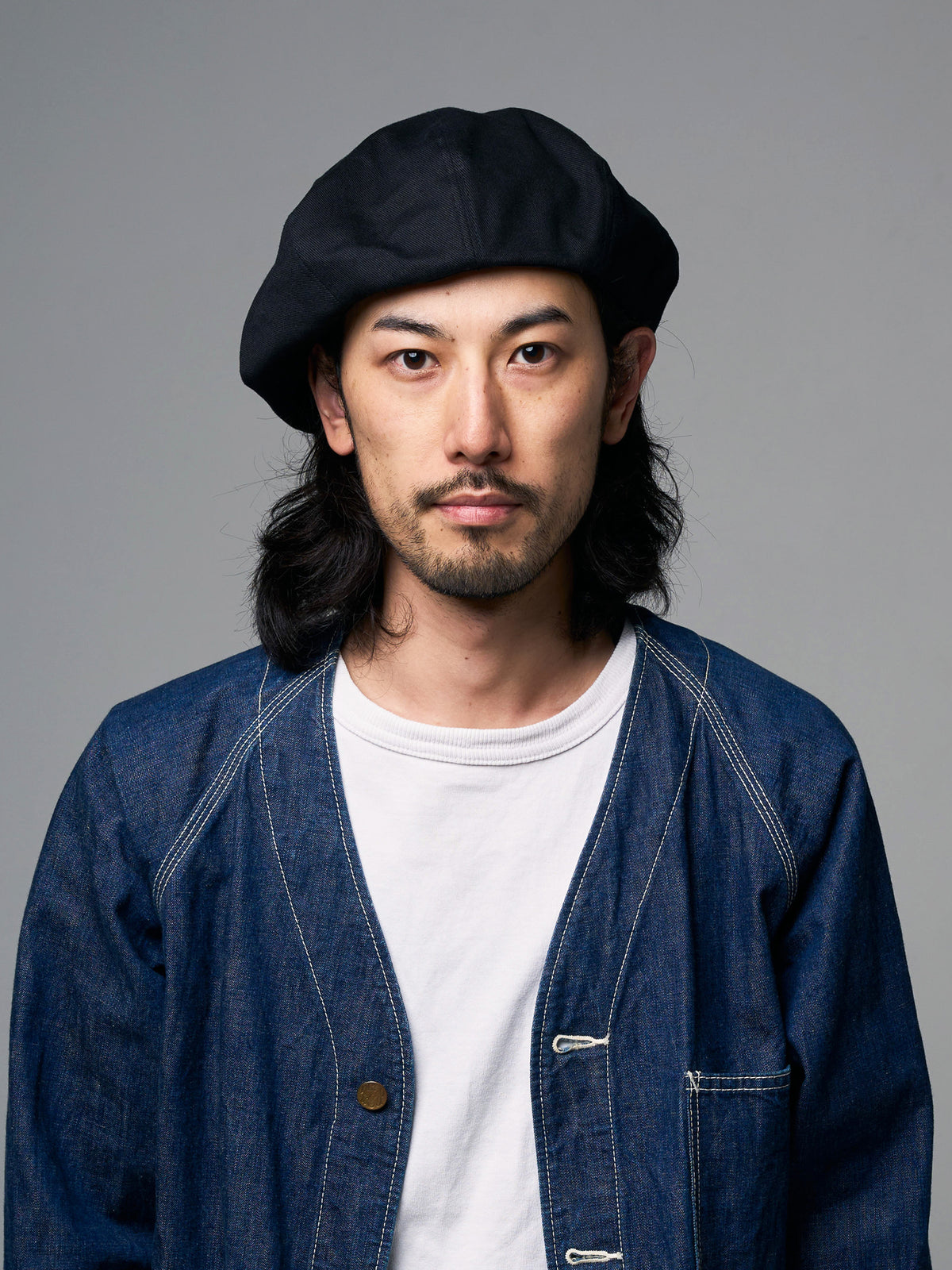 PU LEATHER & TWILL LONG BILL CASQUETTE