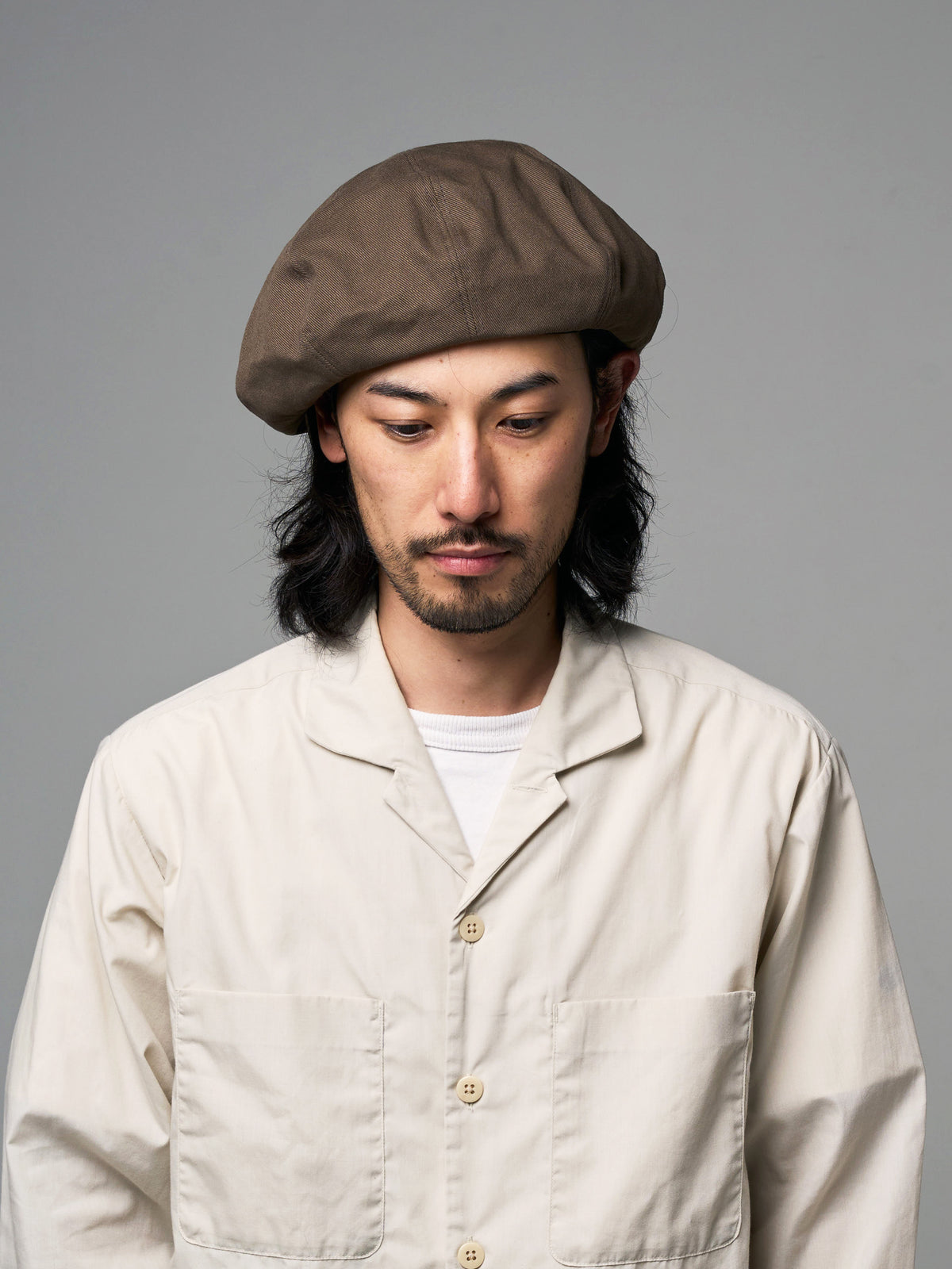 PU LEATHER & TWILL LONG BILL CASQUETTE