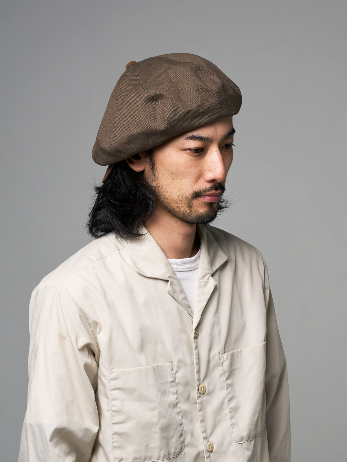 PU LEATHER & TWILL LONG BILL CASQUETTE