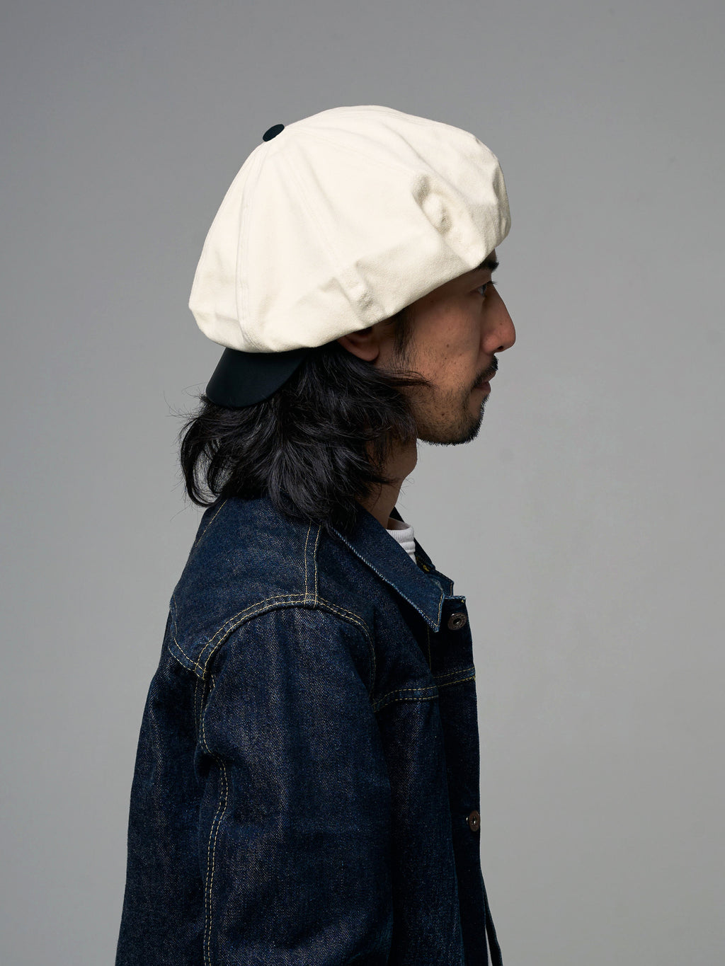 PU LEATHER & TWILL LONG BILL CASQUETTE
