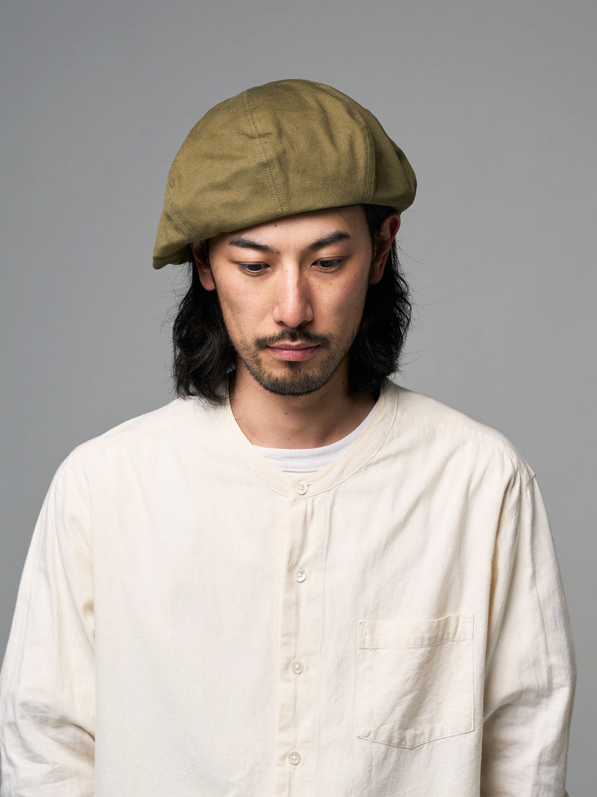 PU LEATHER & TWILL LONG BILL CASQUETTE
