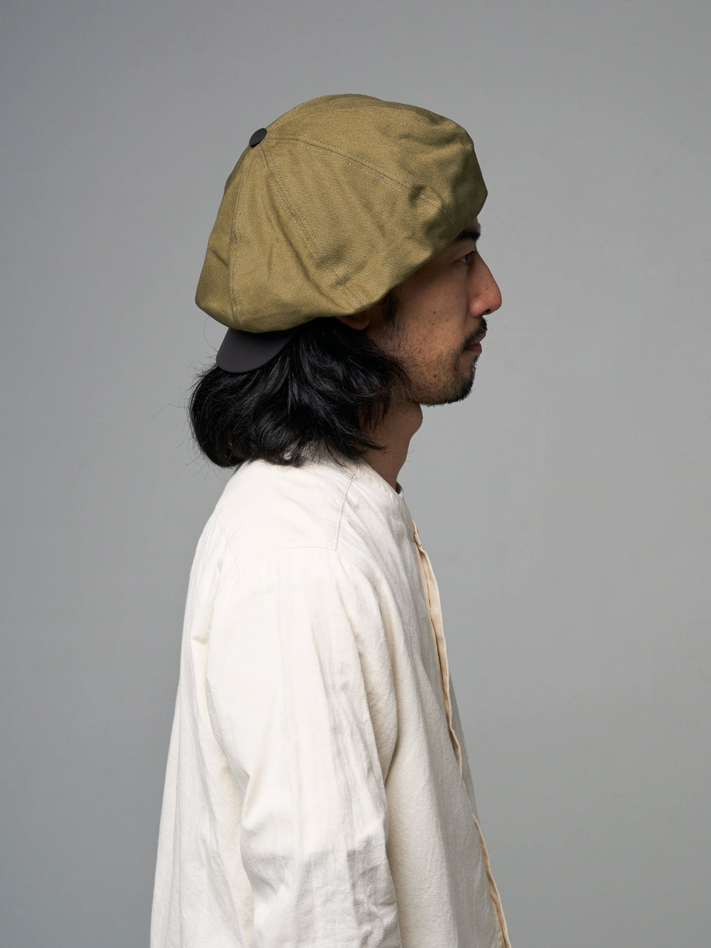 PU LEATHER & TWILL LONG BILL CASQUETTE