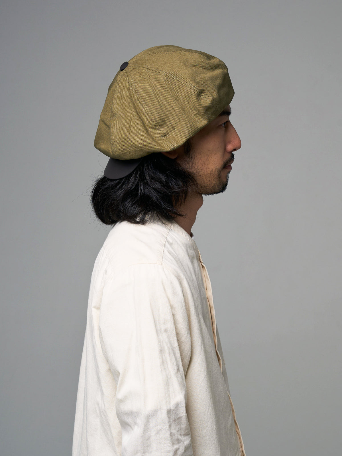 PU LEATHER & TWILL LONG BILL CASQUETTE